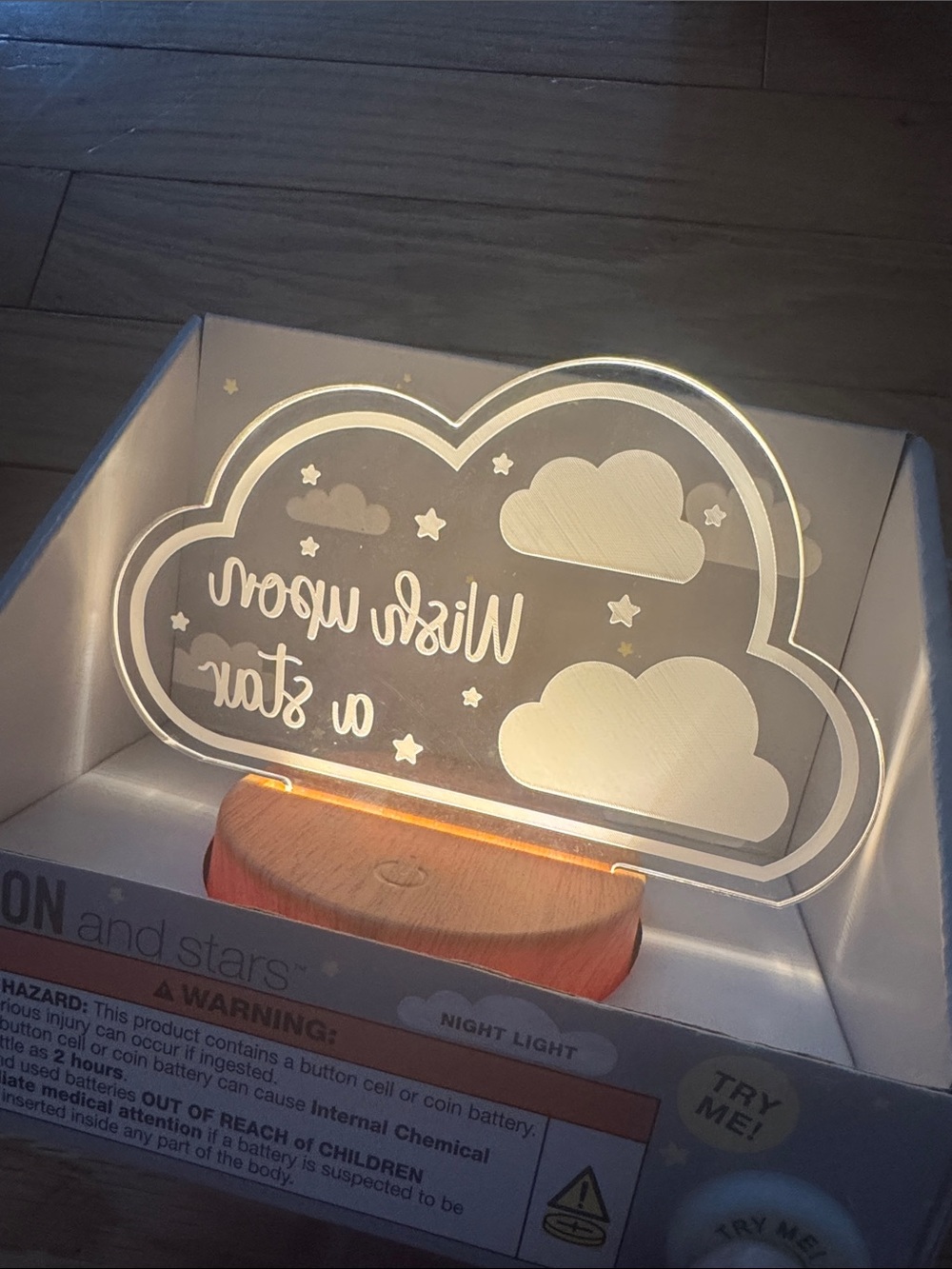 Cloud Night Light Acrylic Sign - "Wish Upon a Star"